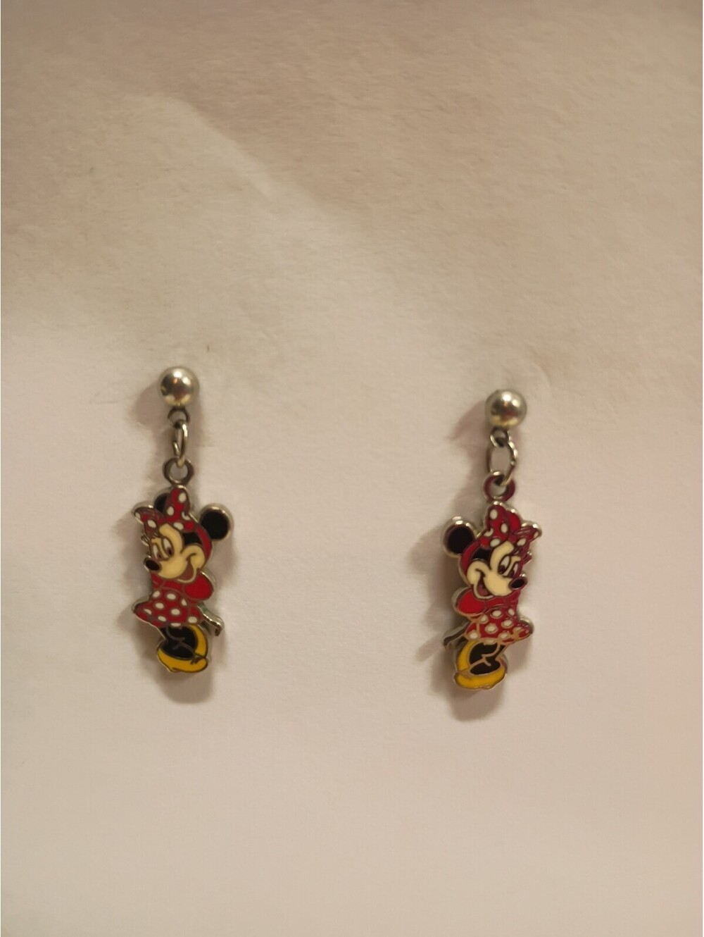 Vintage Napier Disney Minnie Mouse Earrings 2- Sided Metal & Enamel Dangle Studs